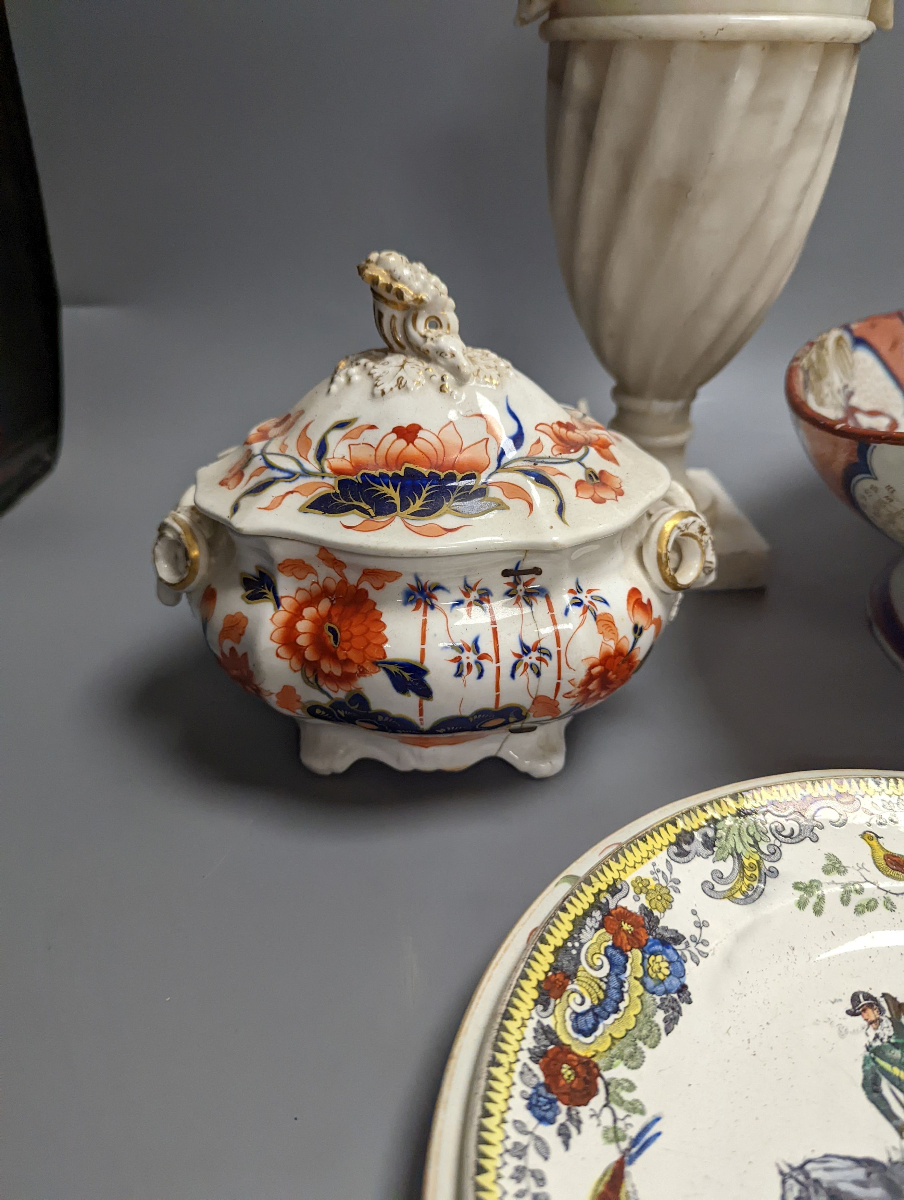 A quantity of mostly 19th century china and two lamps, 30 cms.